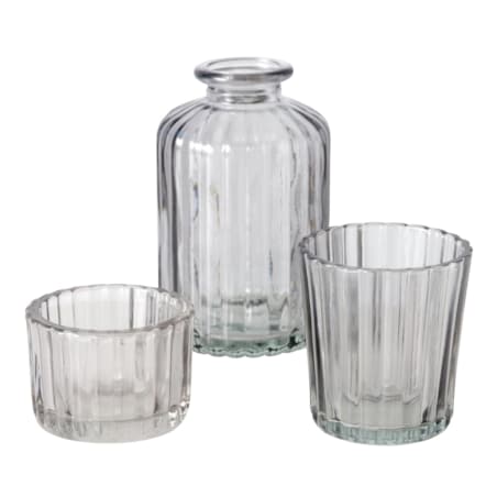 Zestaw szklanych dekoracji TOLKA, świeczniki i wazon,10 cm