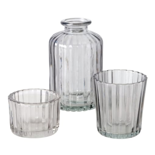 Zestaw szklanych dekoracji TOLKA, świeczniki i wazon,10 cm