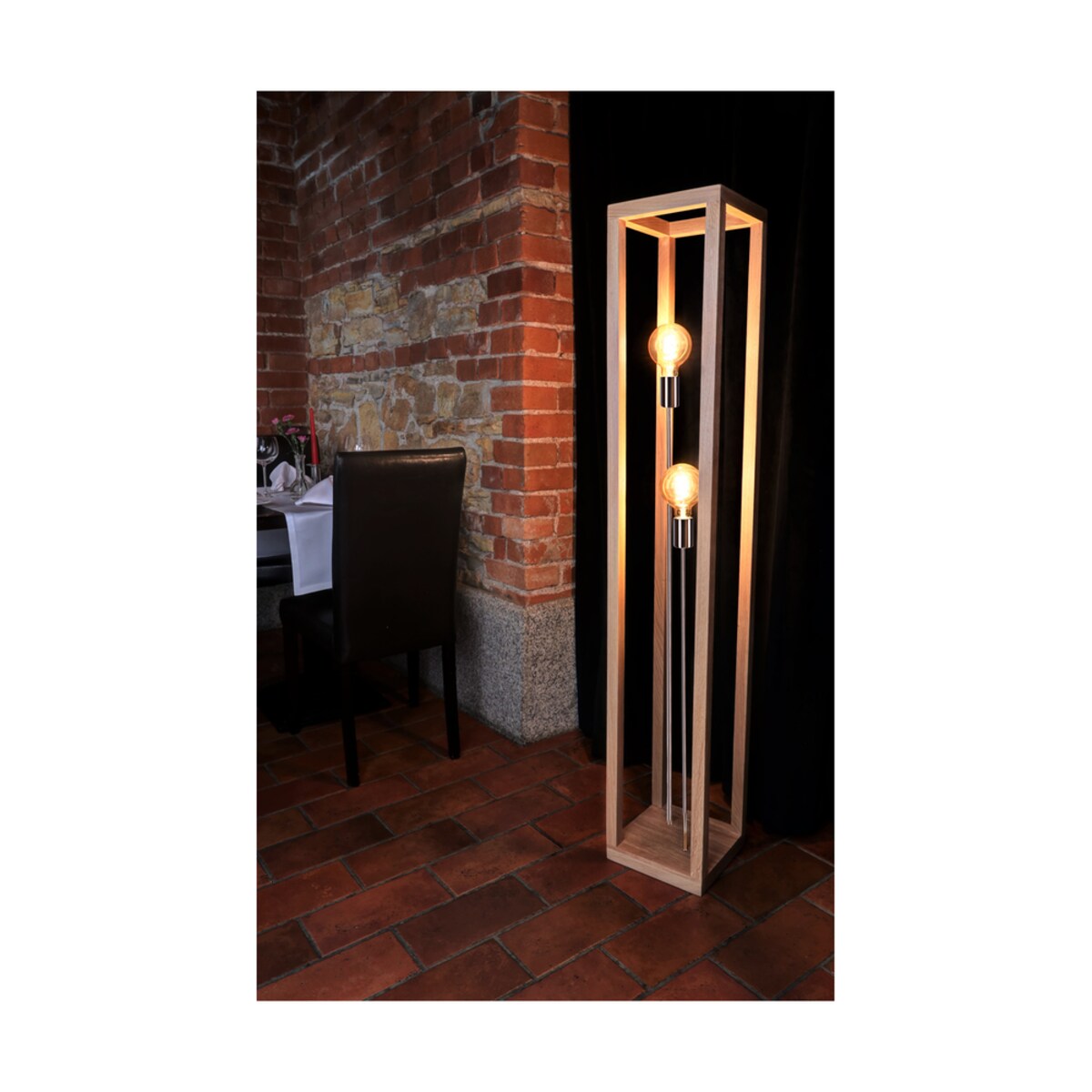 Drewniana Lampa Podłogowa BRITOP Lighting 2xE27 Max.60W Dąb Olejowany FSC z Dodatkiem Chromu, Polski Producent, 1 szt.