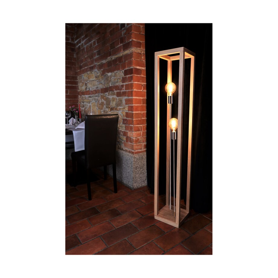 Drewniana Lampa Podłogowa BRITOP Lighting 2xE27 Max.60W Dąb Olejowany FSC z Dodatkiem Chromu, Polski Producent, 1 szt.