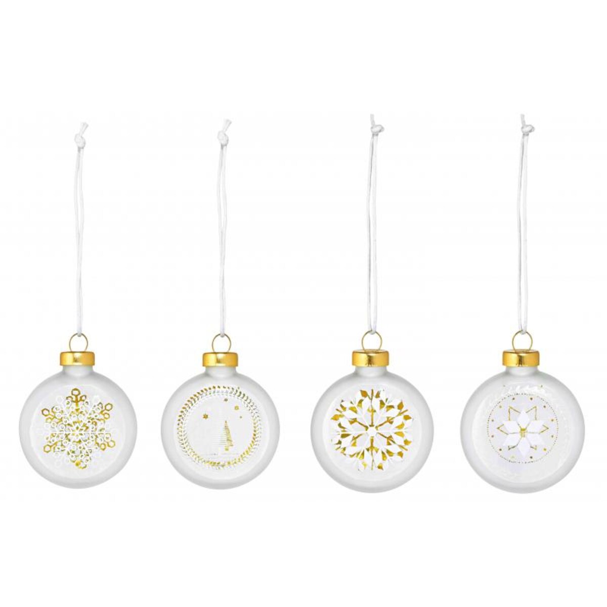 Zestaw 4 szklanych bombek Śnieżynki 5 cm