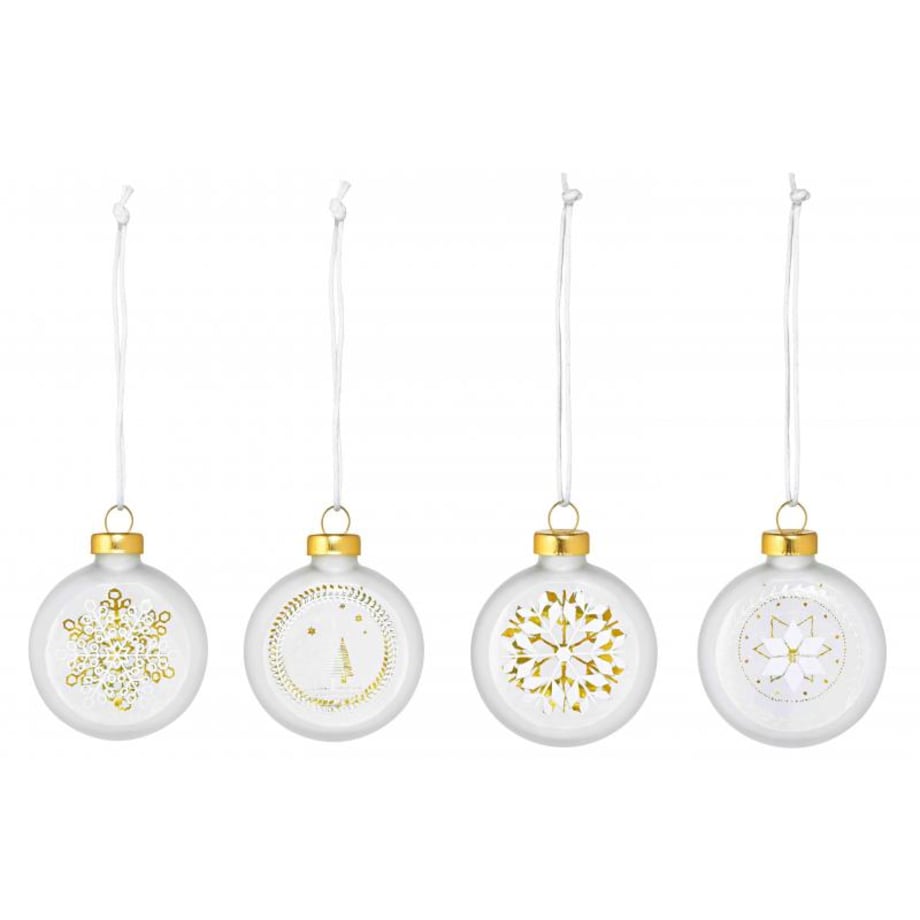 Zestaw 4 szklanych bombek Śnieżynki 5 cm