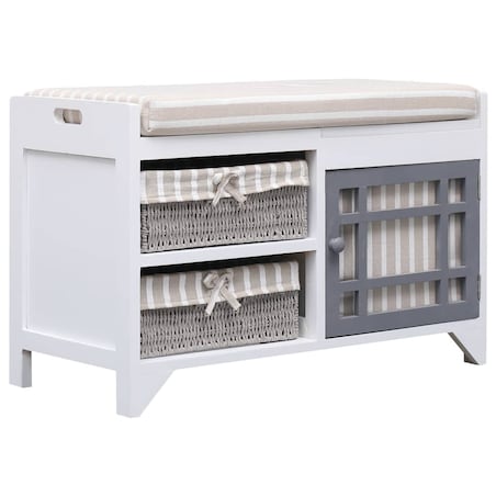 vidaXL Ławka do przedpokoju, biała, 70x33,5x45 cm, drewno paulownia