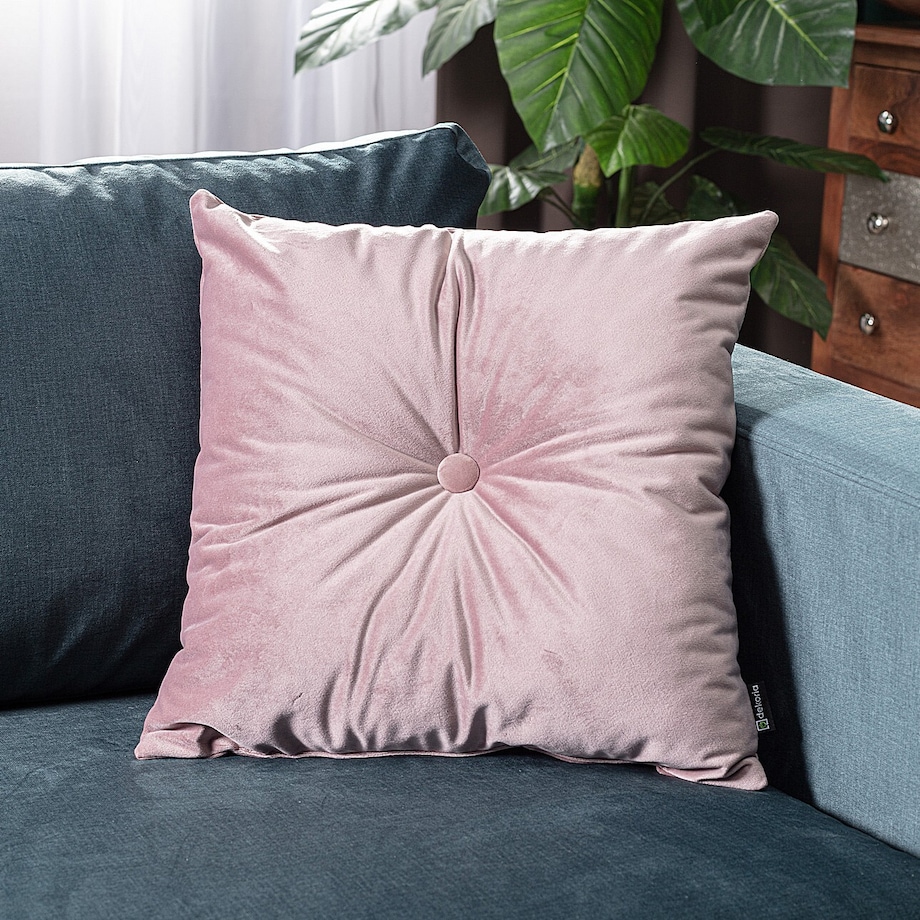 Poduszka kwadratowa Velvet z guzikiem, zgaszony róż, 37 x 37cm, Velvet