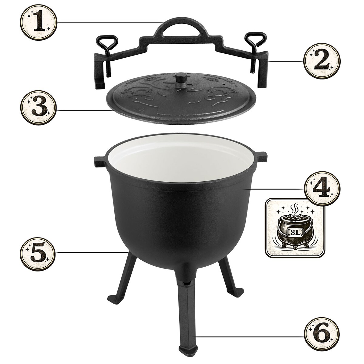 Garnek emaliowany kociołek żeliwny Berdsen BD-481 emaliowany 8L na ognisko grill +przepisy