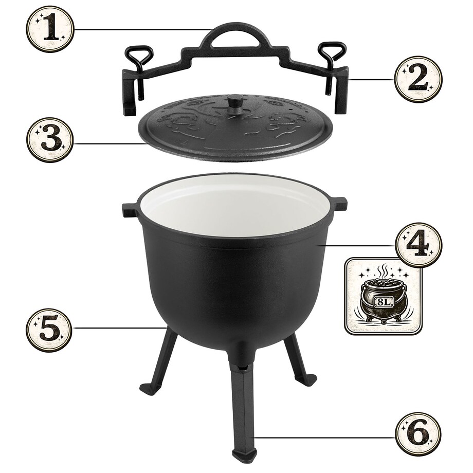 Garnek emaliowany kociołek żeliwny Berdsen BD-481 emaliowany 8L na ognisko grill +przepisy