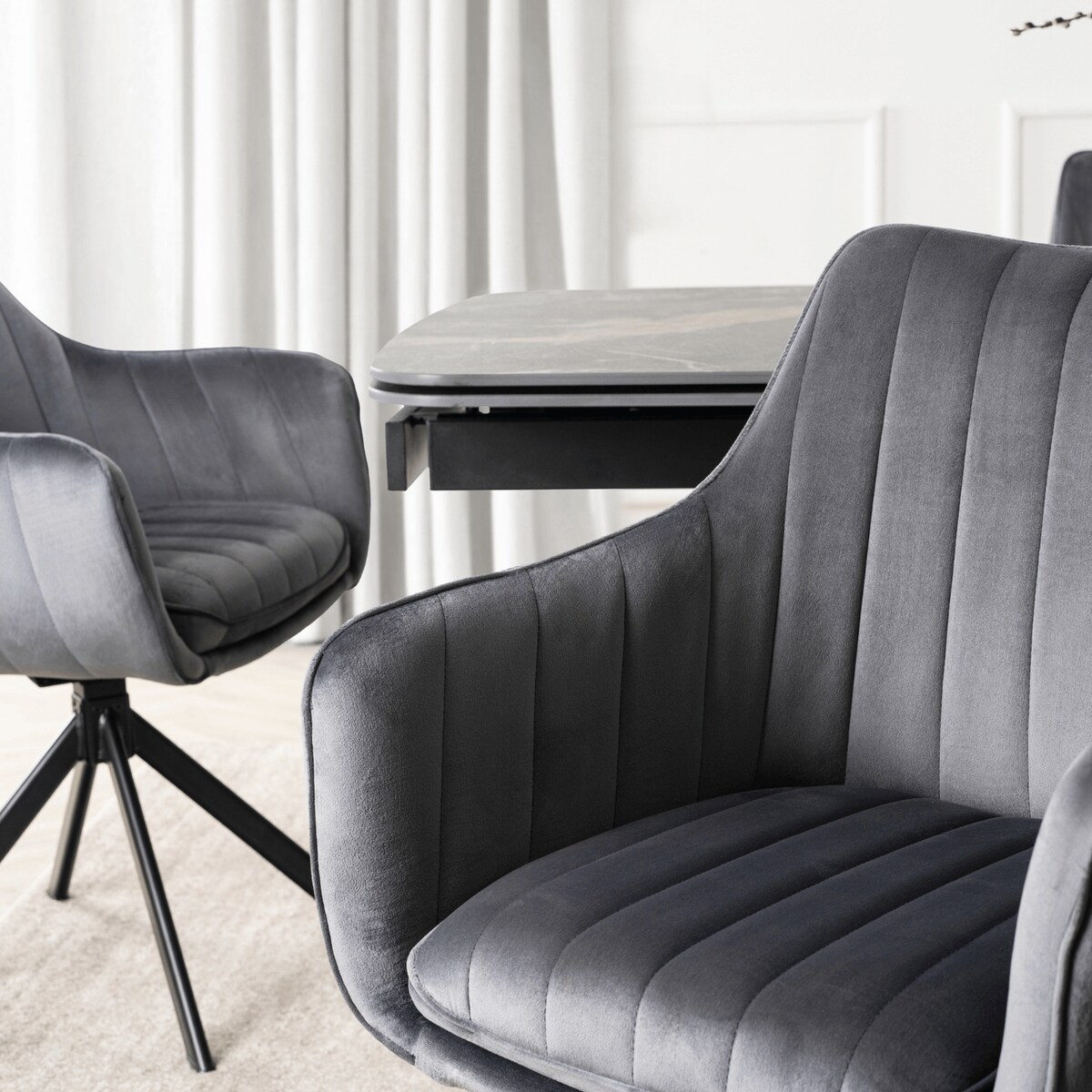 Krzesło Obrotowe Kubełkowe Welurowe Do Jadalni Salonu Szary MUMBAI