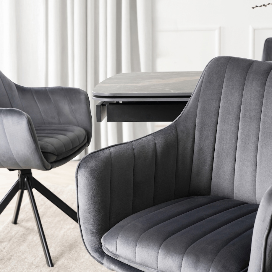 Krzesło Obrotowe Kubełkowe Welurowe Do Jadalni Salonu Szary MUMBAI