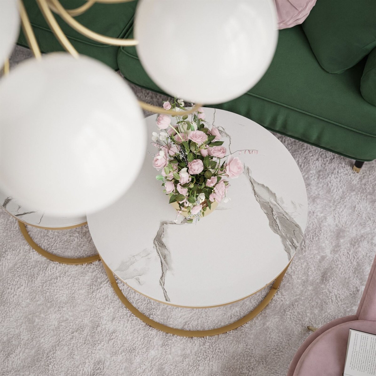 Stolik kawowy CORRIE 2w1 złoty biały marmur