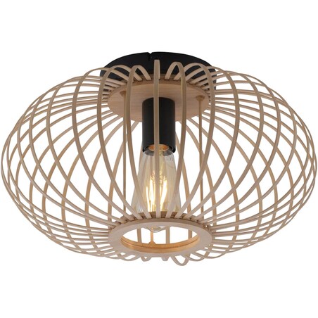 Skandynawska lampa sufitowa Racoon okrągła do salonu drewno