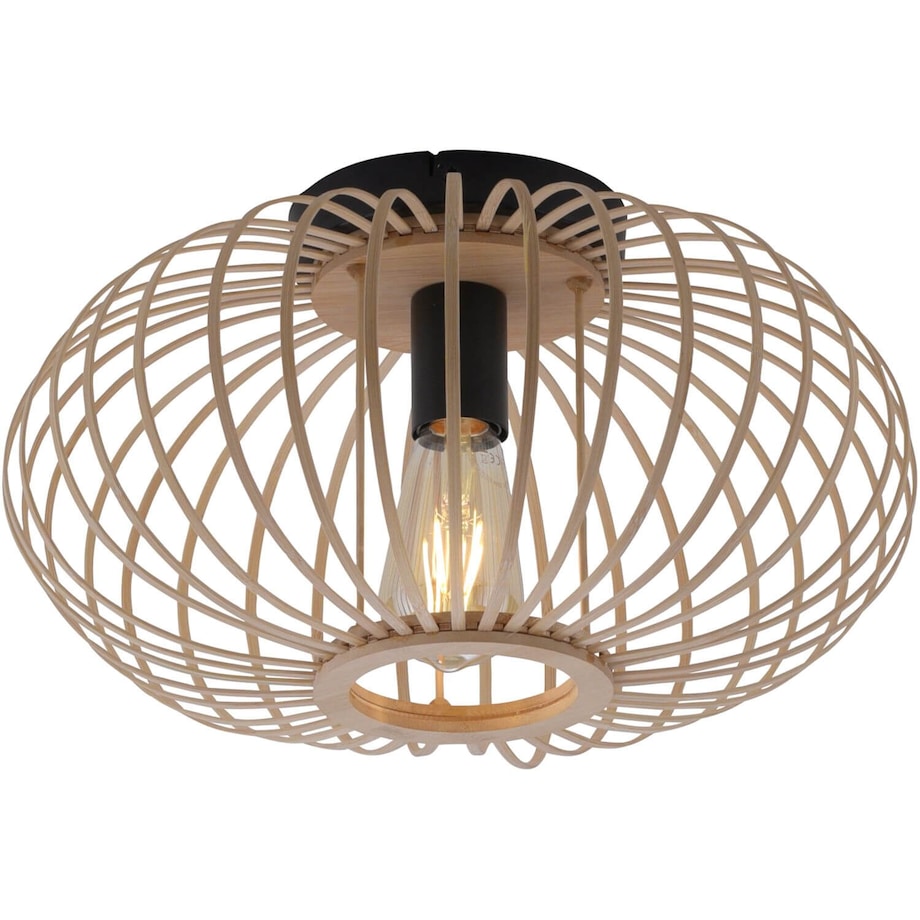 Skandynawska lampa sufitowa Racoon okrągła do salonu drewno