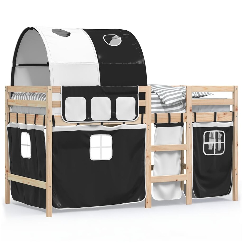 vidaXL Dziecięce łóżko na antresoli, z tunelem, biało-czarne, 90x200cm