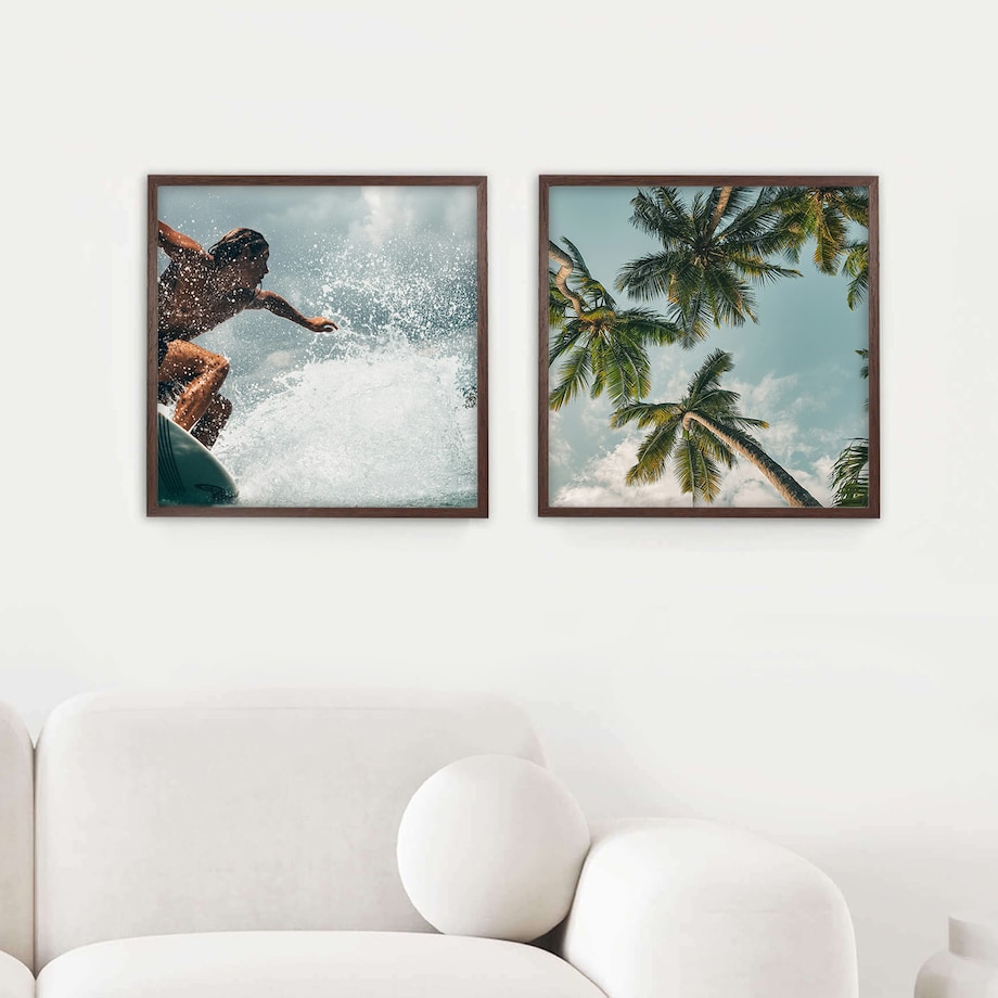 Brązowa ciemna ramka na zdjęcia 50x50 cm wisząca rama MDF z plexi klasyczna ramka kwadratowa