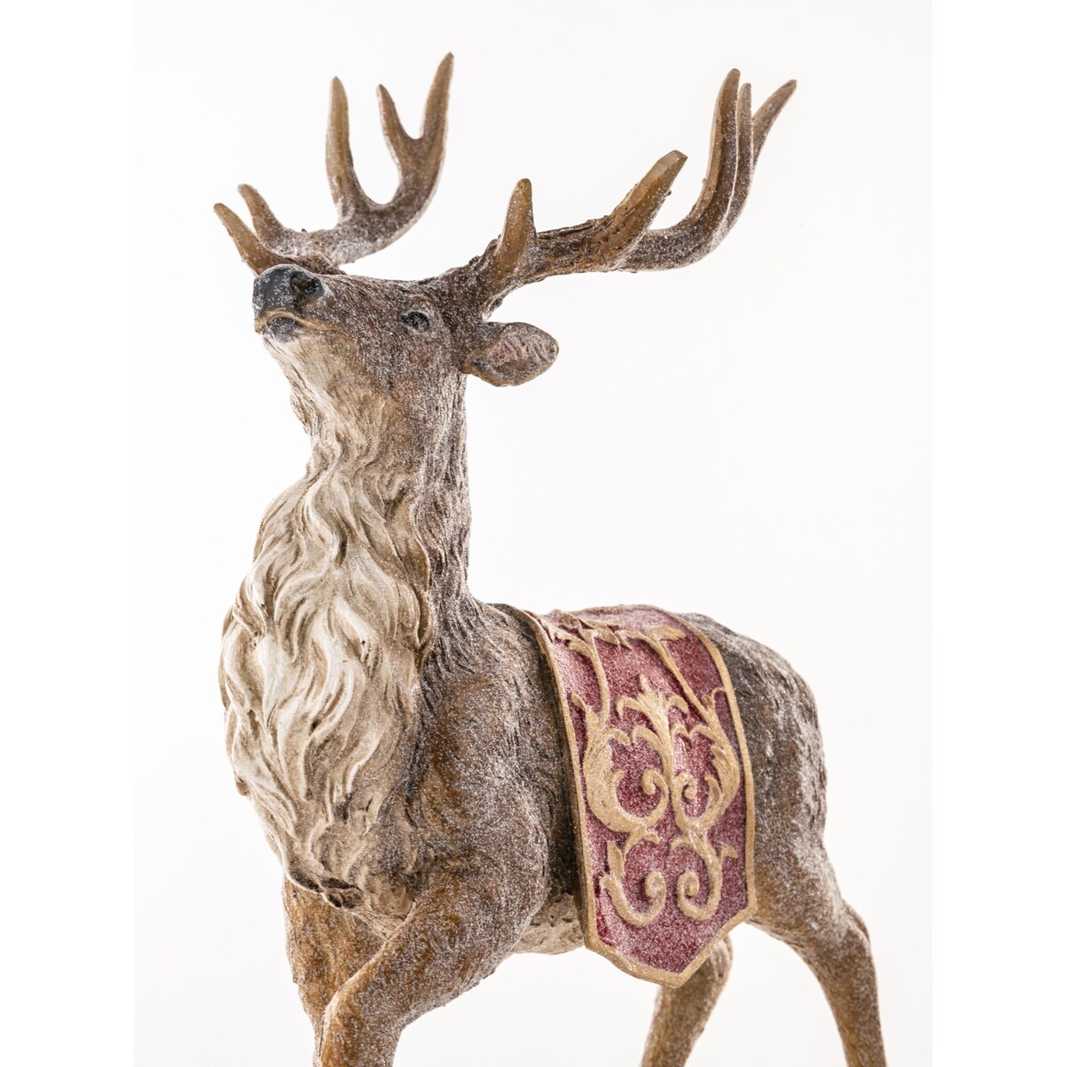 Figurka - stojący jeleń 35x22x13 cm OLEN z czerwono-złotą derką