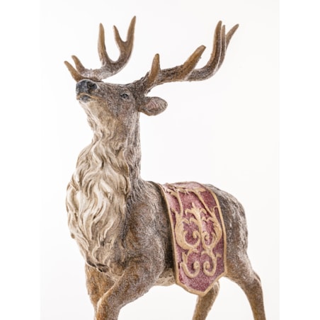 Figurka - stojący jeleń 35x22x13 cm OLEN z czerwono-złotą derką