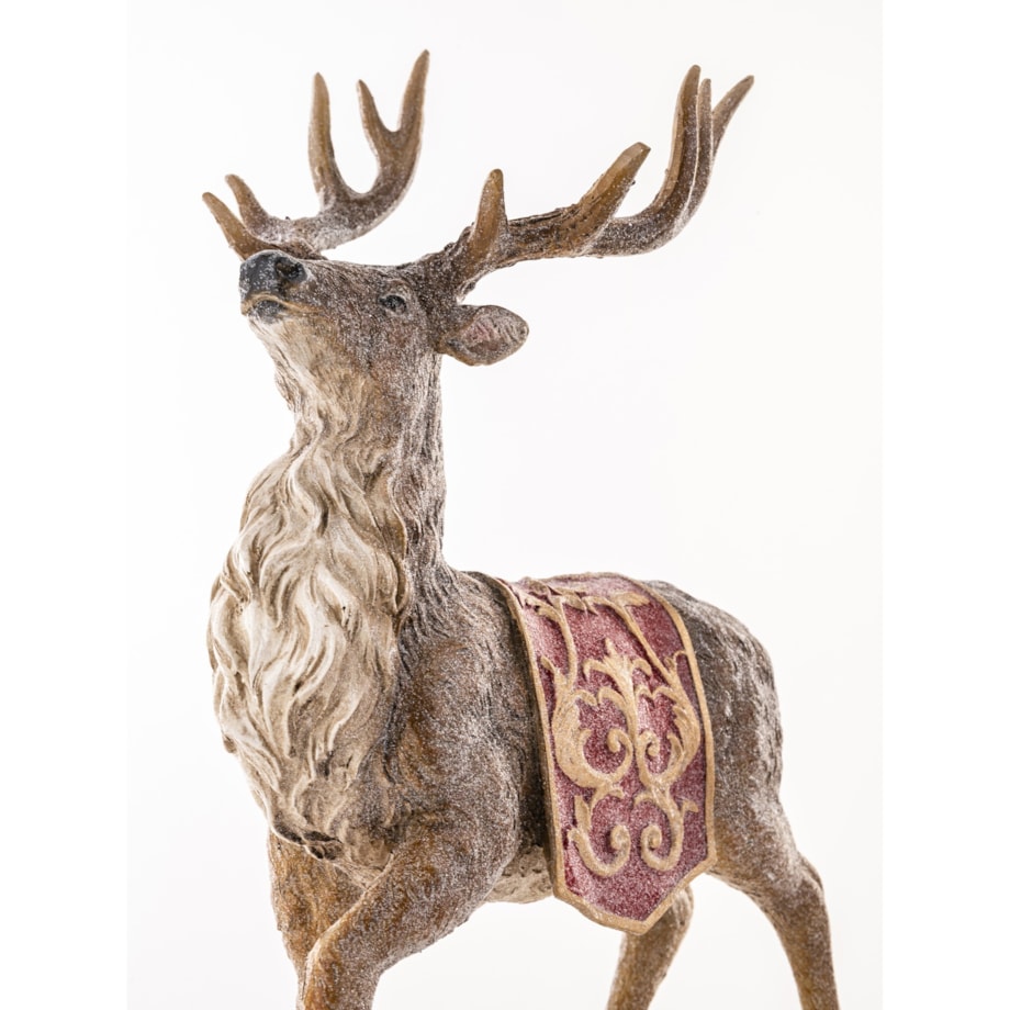 Figurka - stojący jeleń 35x22x13 cm OLEN z czerwono-złotą derką