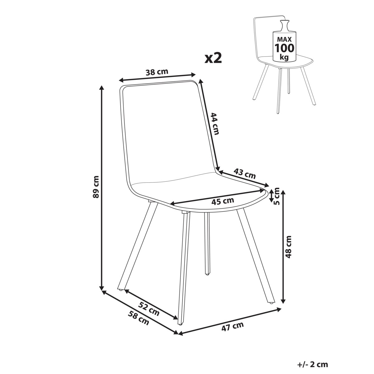 Zestaw 2 krzeseł do jadalni CARVER Jasnobrązowy