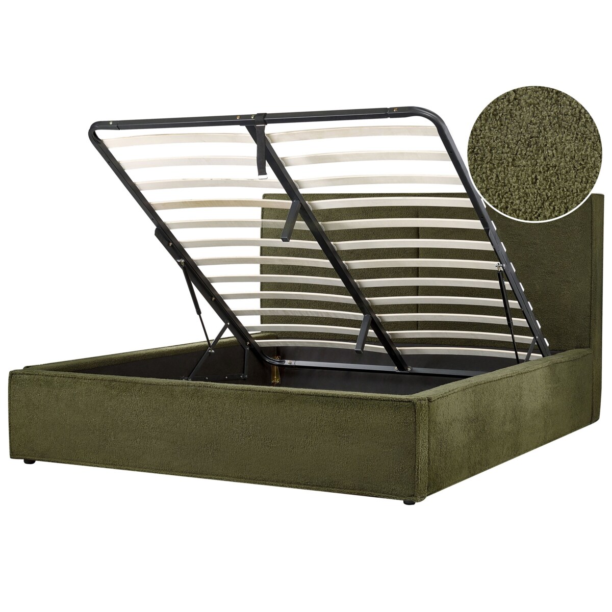 Łóżko z pojemnikiem boucle 160 x 200 cm ciemnozielone MOISSAC