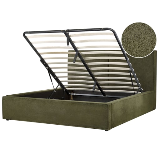 Łóżko z pojemnikiem boucle 160 x 200 cm ciemnozielone MOISSAC