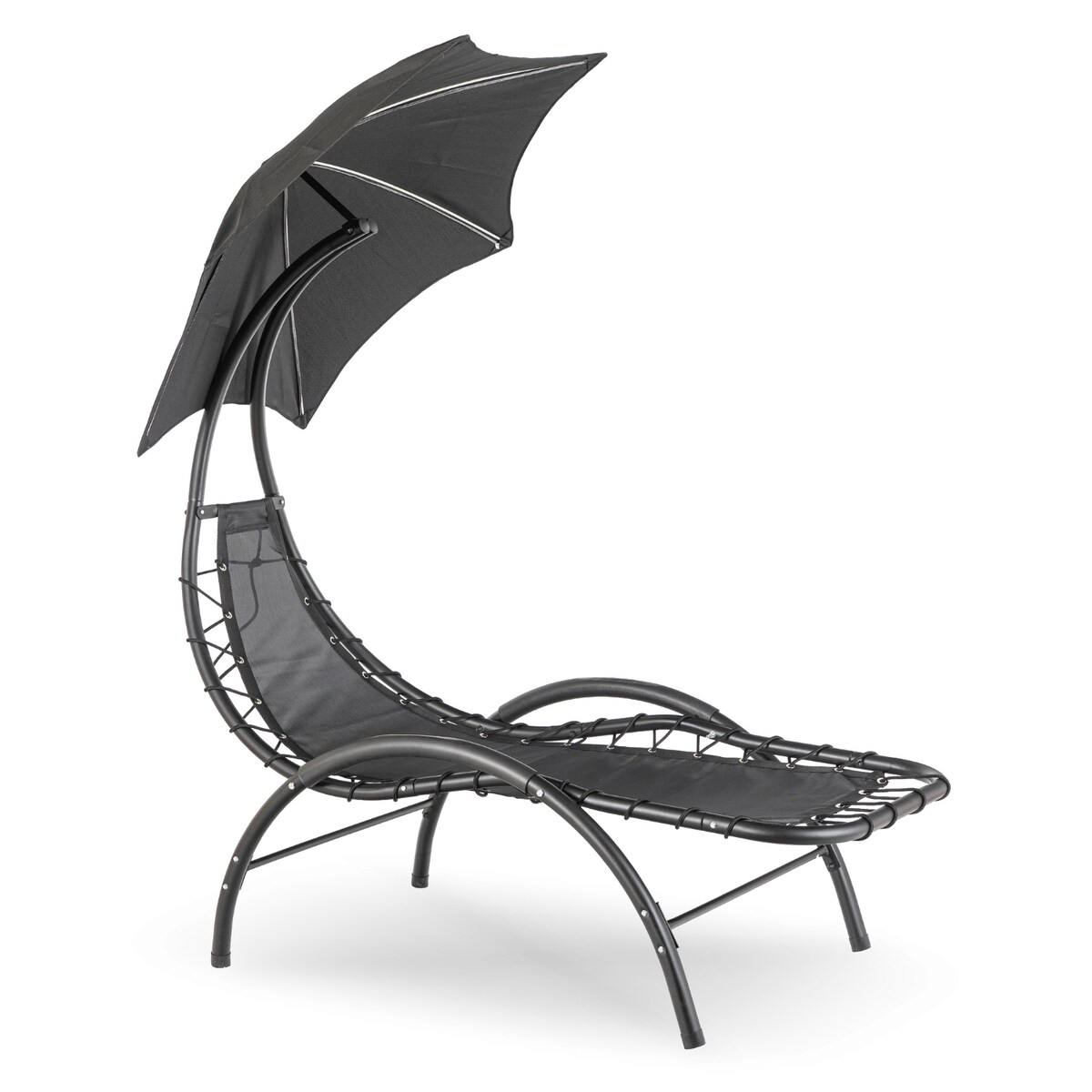 Leżak Ogrodowy Z Parasolem Leżanka Z Daszkiem Łóżko Czarny CARPA