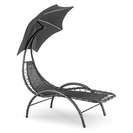 Leżak Ogrodowy Z Parasolem Leżanka Z Daszkiem Łóżko Czarny CARPA