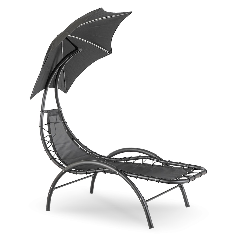 Leżak Ogrodowy Z Parasolem Leżanka Z Daszkiem Łóżko Czarny CARPA