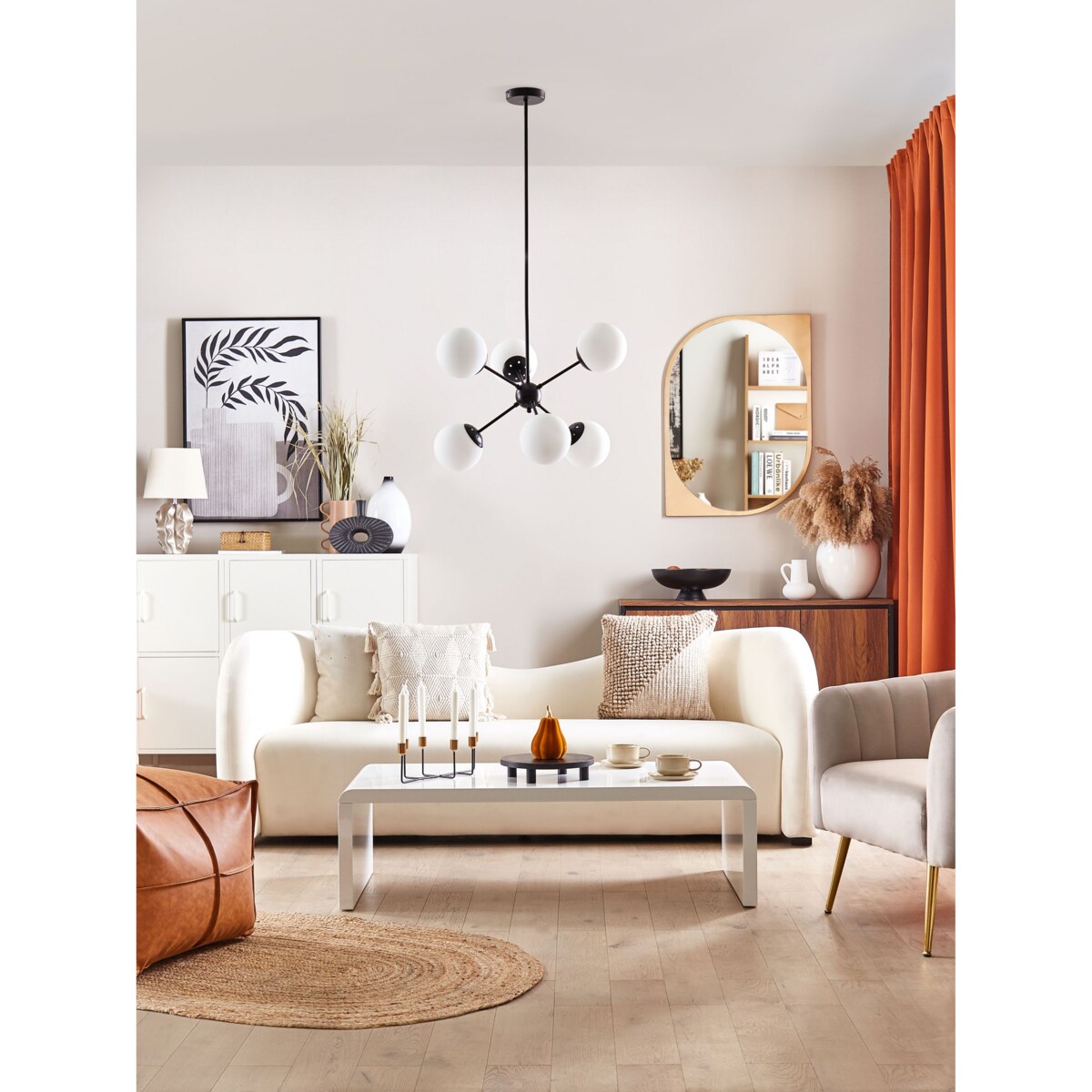 Sofa welurowa biała VELTADA