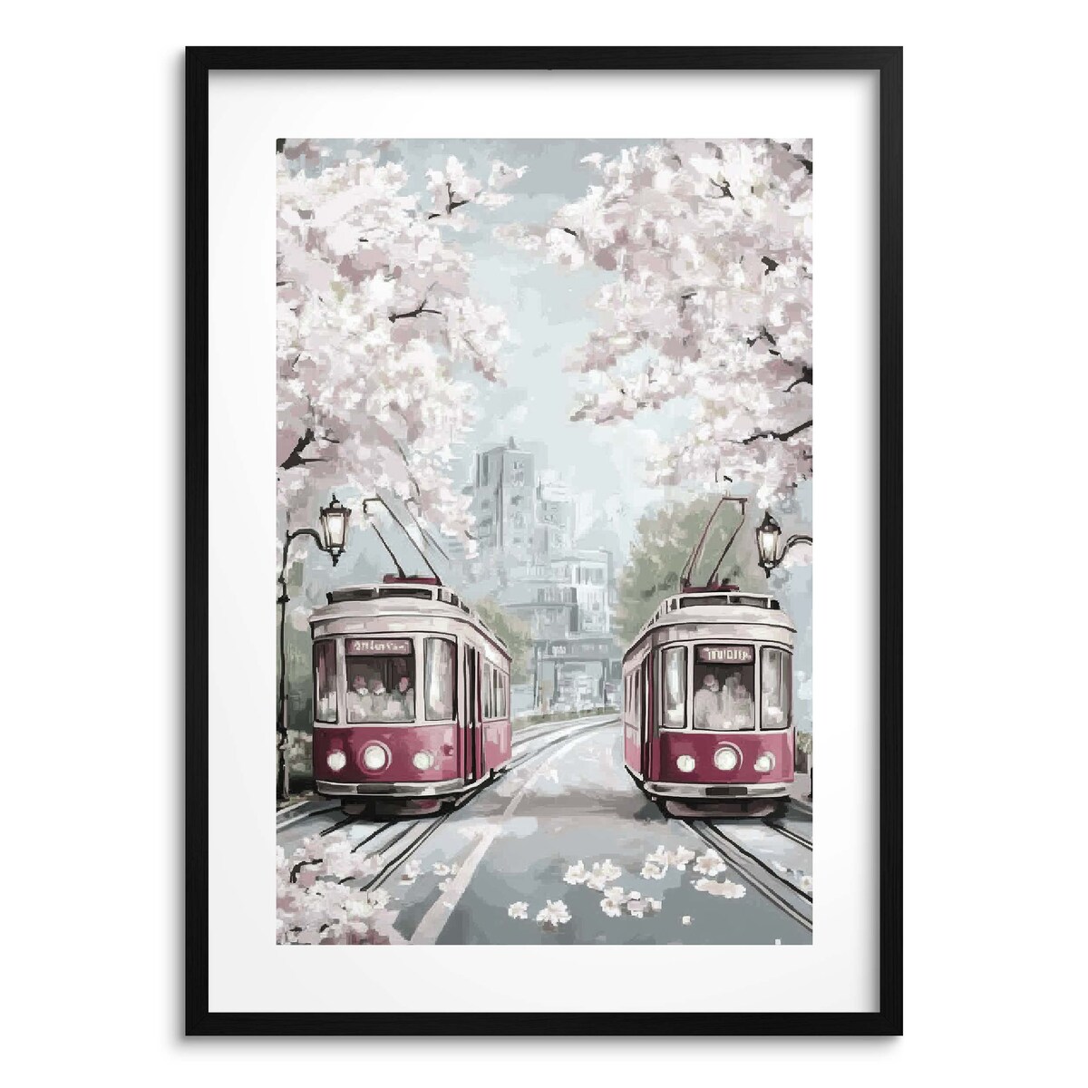 Obraz Plakat w stylu Retro Czerwony tramwaj na ścianę do salonu sypialni