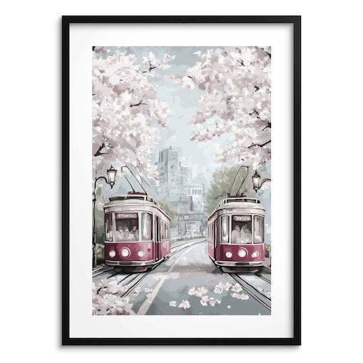 Obraz Plakat w stylu Retro Czerwony tramwaj na ścianę do salonu sypialni