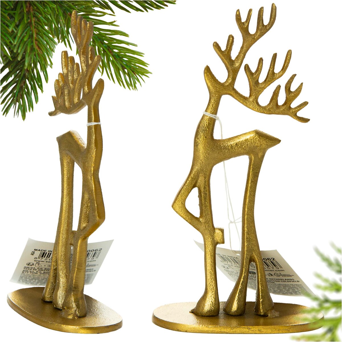 Figurka Renifer Jeleń 10.5X6X20.5 Cm Dekoracja Świąteczna Metalowa Złota