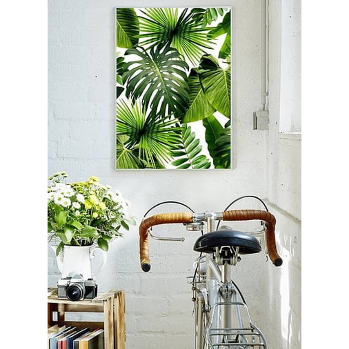 Poster Story, Plakat, Obraz - Tropikalne Liście w Białe Paski, wymiary 42 x 60 cm