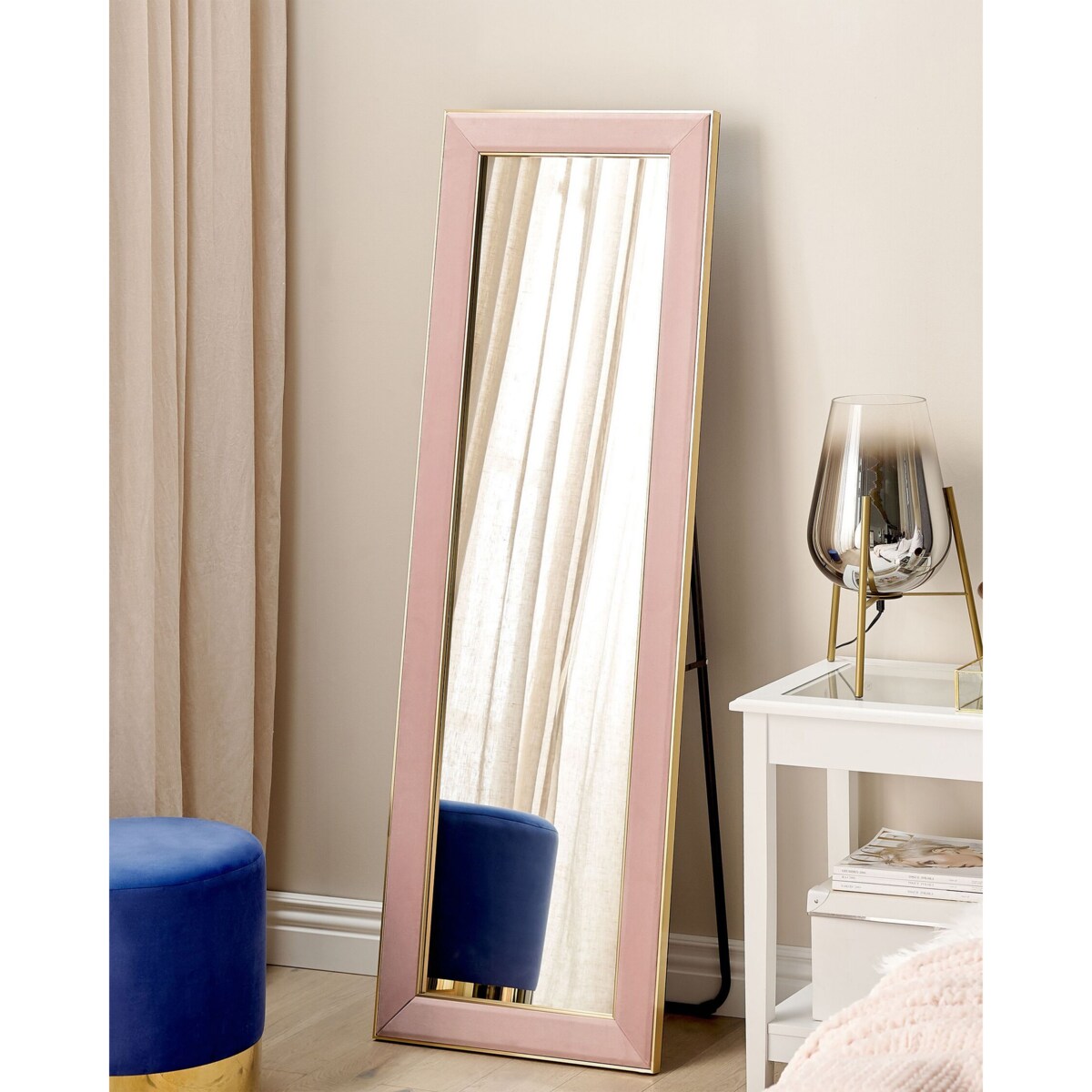 Lustro stojące welurowe 50 x 150 cm różowe LAUTREC