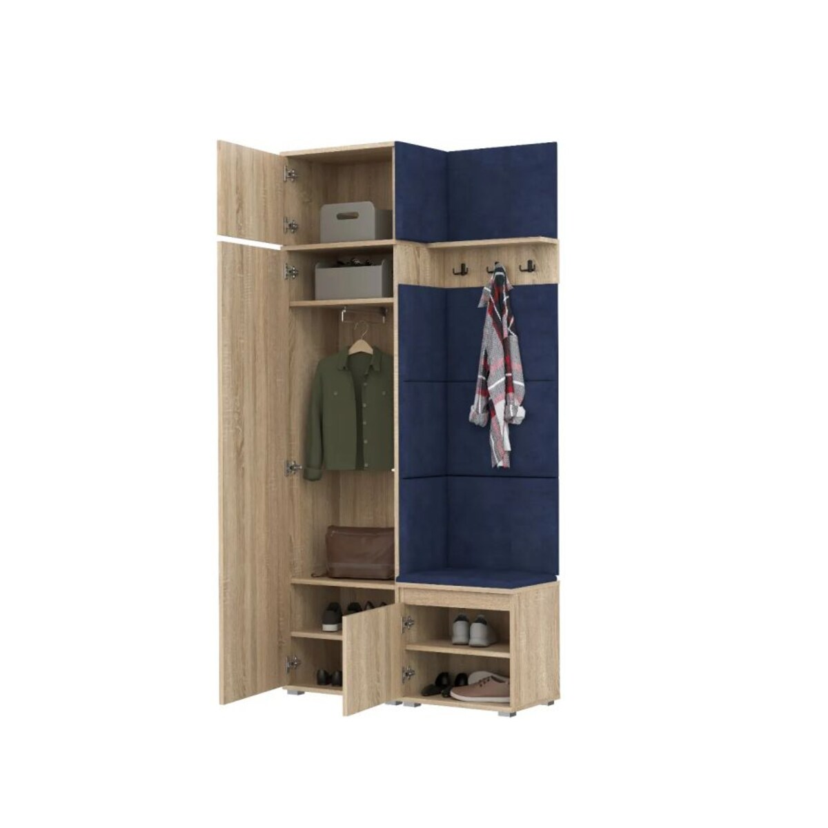 Garderoba z siedziskiem i nadstawką do przedpokoju SINGAPUR 104 dąb sonoma/granatowy