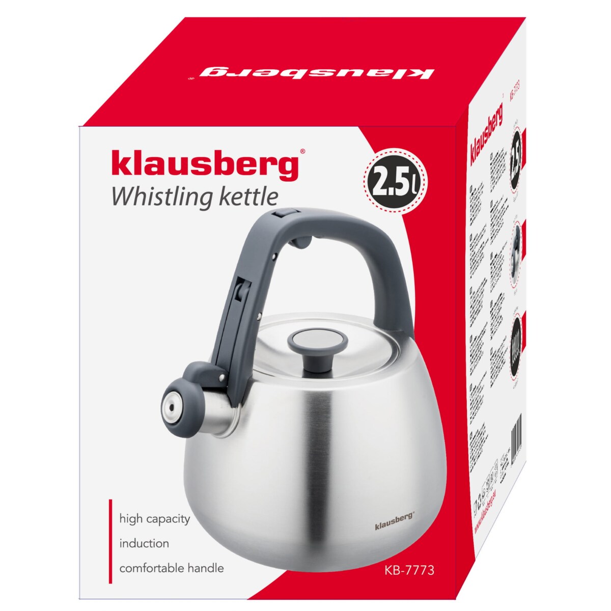 Czajnik stalowy na gaz 2.5L indukcja srebrny satynowy KLAUSBERG