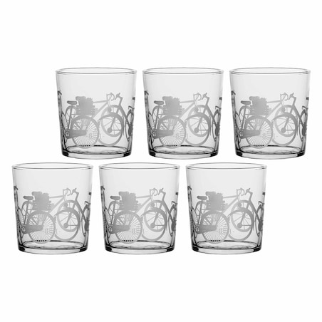 Zestaw 6 szklanek z grubym dnem Babila rower - Przezroczysty, 350 ml