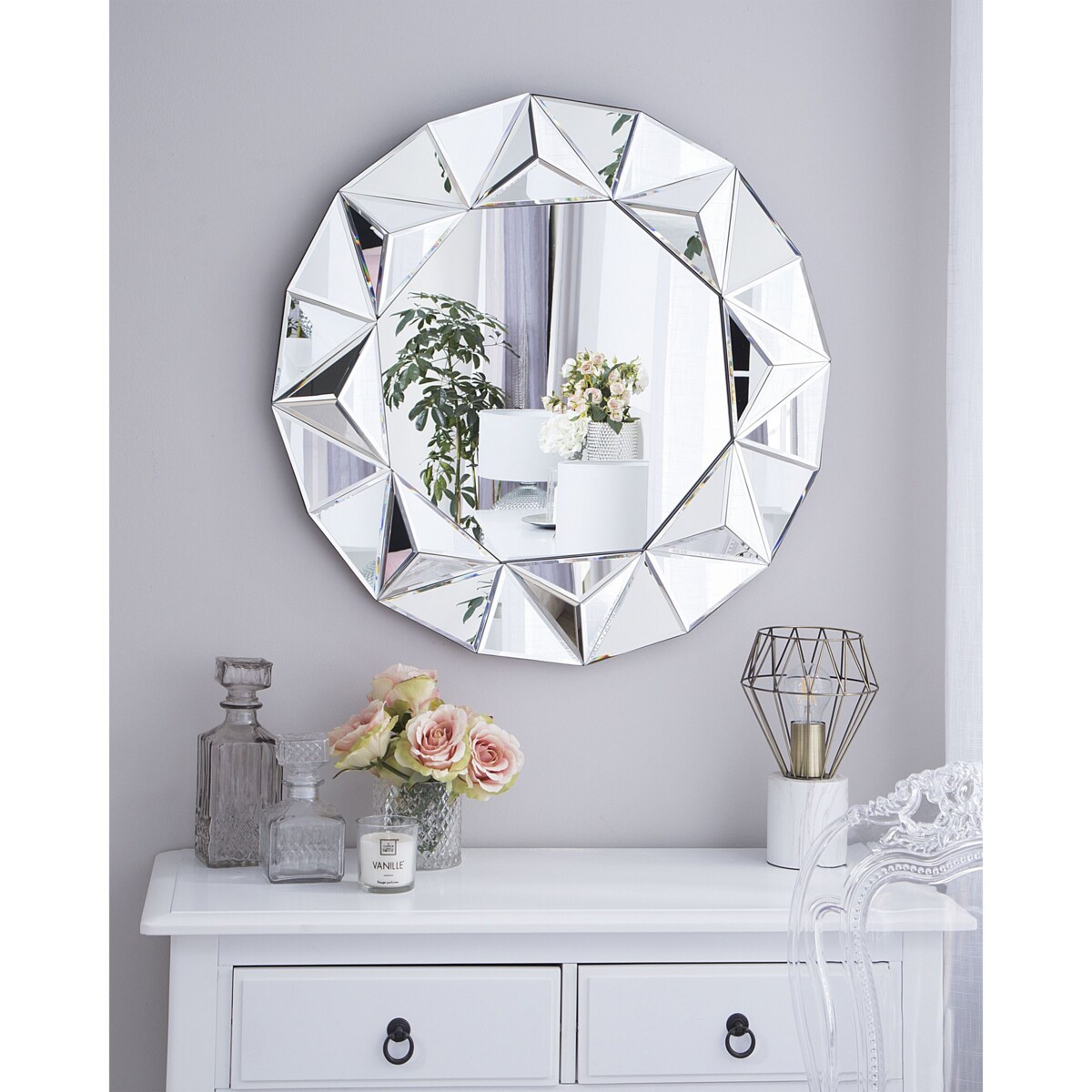 Okrągłe lustro ścienne ø 70 cm srebrne HABAY