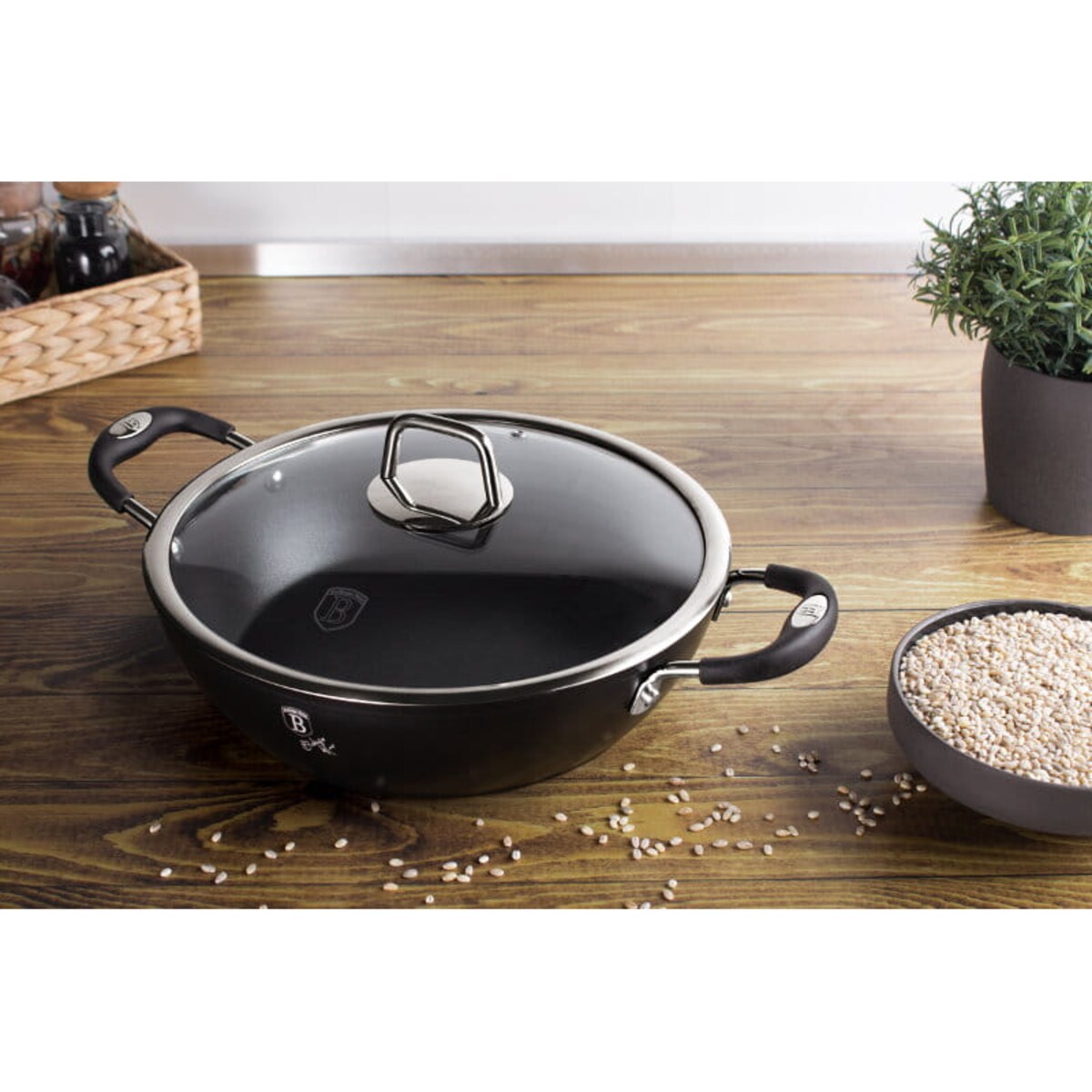 Garnek płytki 3,8L z pokrywką 28cm czarny Berlinger Haus BH-6125