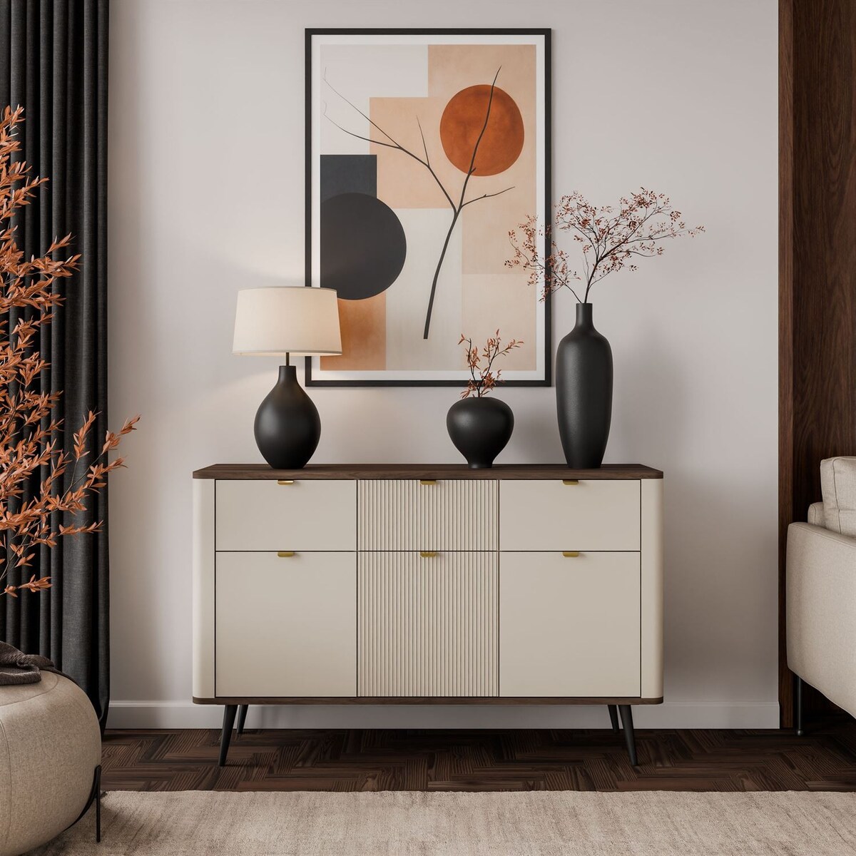 Komoda AUTUMN 3D3S na wysokich nóżkach, kaszmir / orzech