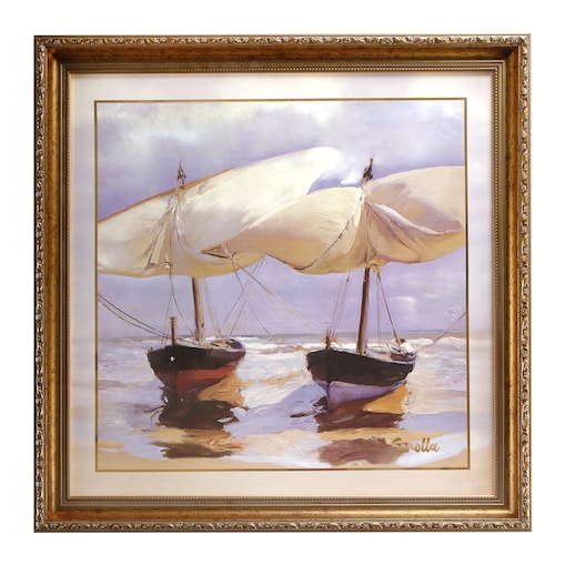 Obraz na porcelanie 56,5 cm J.Sorolla - Łodzie na plaży - Goebel
