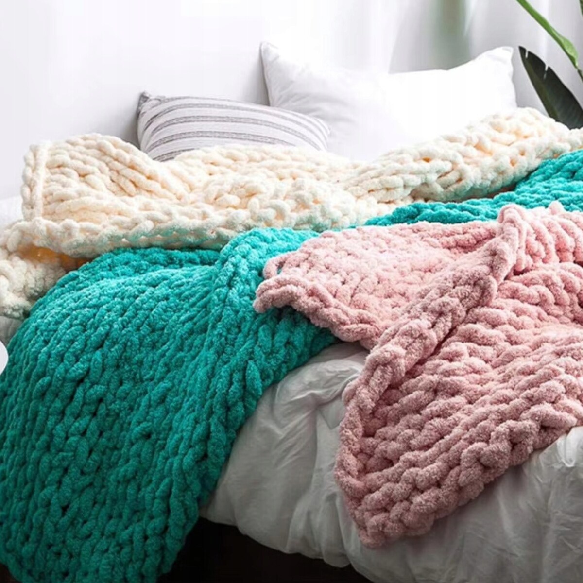 Włóczka do szydełkowania wyplatania gruba Chenille 20 mm niebieska #22