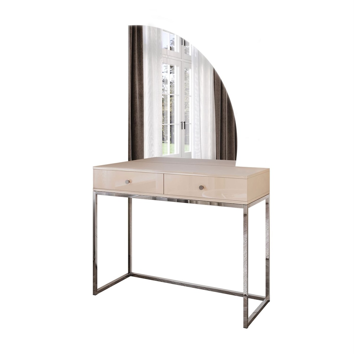 Toaletka kosmetyczna QUINNIE KASZMIR z lustrem LED chrom, prawa, uchwyt srebrny chrom