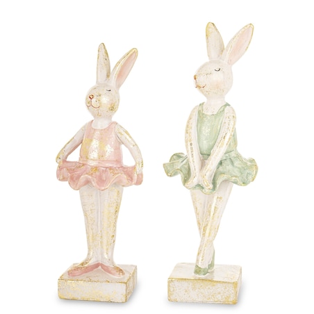 Dekoracja - tańczące króliczki 17,5x6,5x6 cm i 19x7x6,5 cm TANCERKI