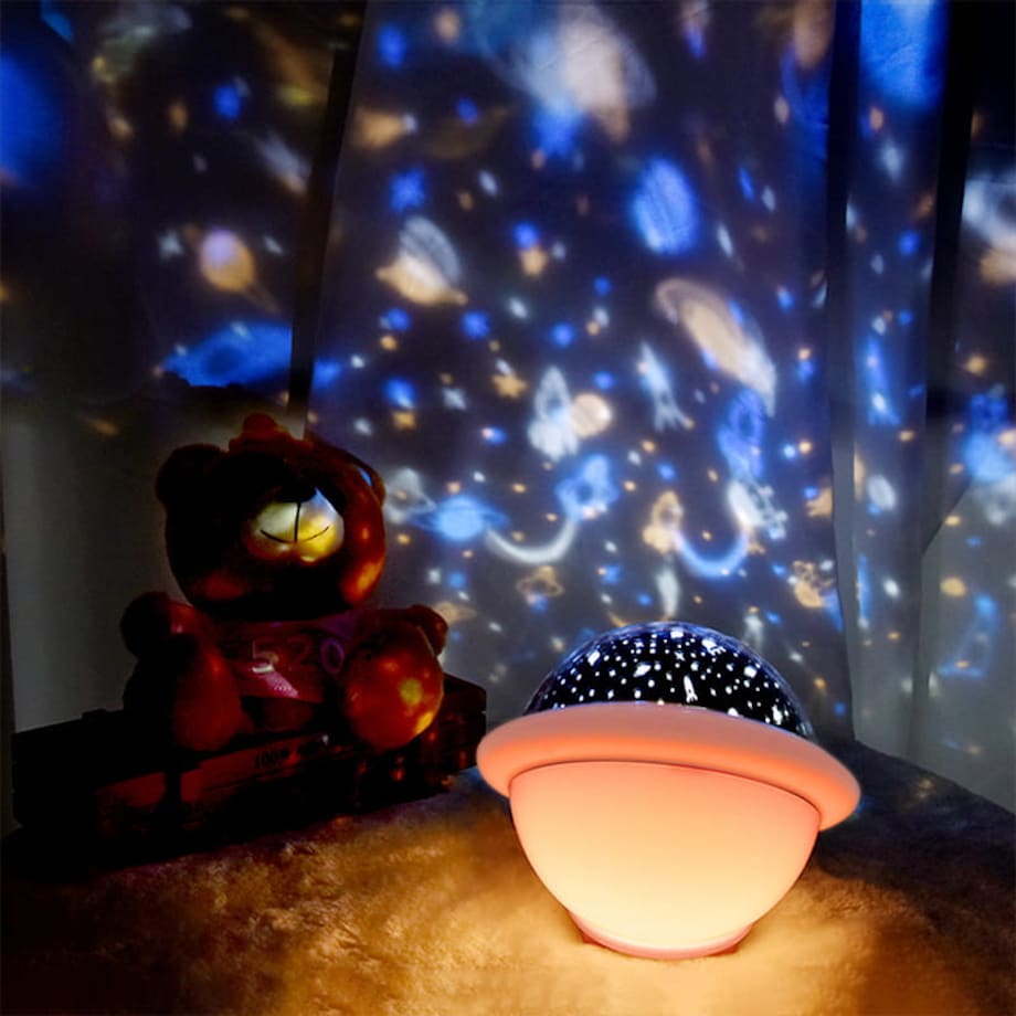 Lampka nocna dla dzieci projektor nieba i gwiazd UFO różowa