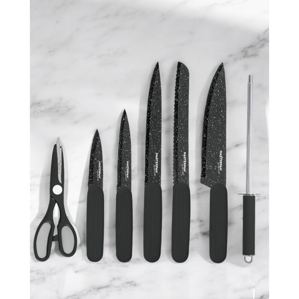 Zestaw Komplet Noży Kuchennych W Czarnym Bloku 8 El Ostrzałka Nożyczki