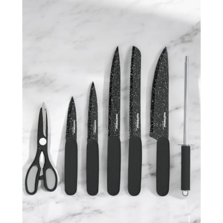 Zestaw Komplet Noży Kuchennych W Czarnym Bloku 8 El Ostrzałka Nożyczki