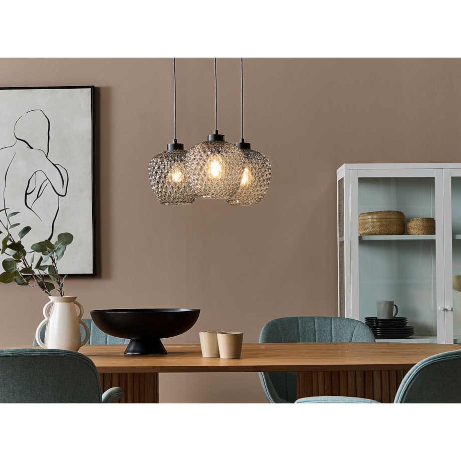 Lampa wisząca szklana 3-punktowa szara SHERRY