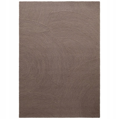 Dywan wełniany do salonu 200x300cm, brązowy wzór w półkola, efekt 3d