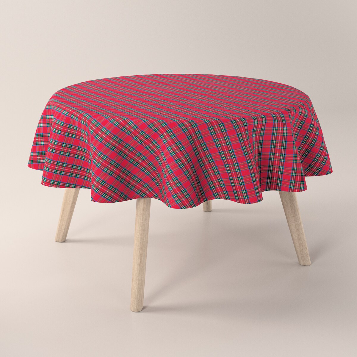 Obrus okrągły 130 x 130 cm czerwona kratka