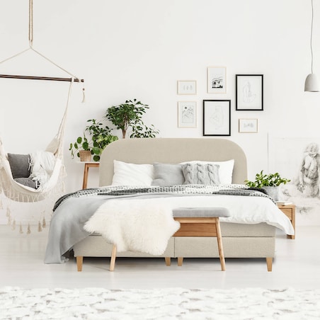 Łóżko kontynentalne CATRINE 140x200 z pojemnikiem, Beż, tkanina Baloo 2075