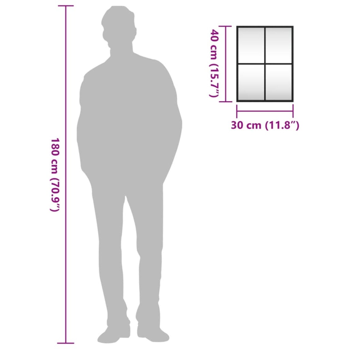 vidaXL Lustro ścienne, czarne, 30x40 cm, prostokątne, żelazo